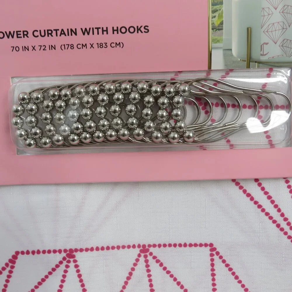(#110) Juicy Couture White and Pink Shower Curtain with Hooks